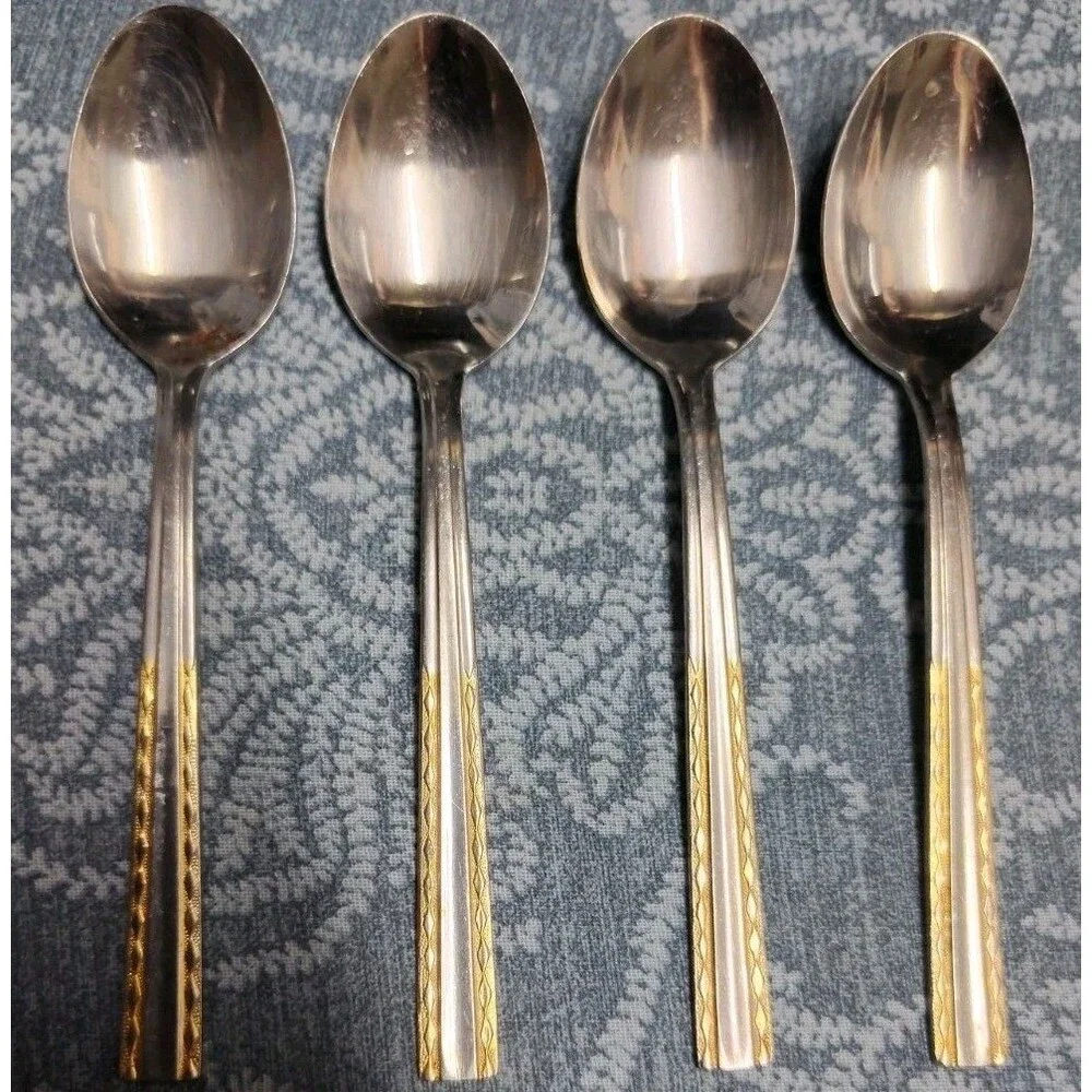 VINTAGE ROSTFREIER STAHL GERMANY Teaspoon 4 Golden Handle